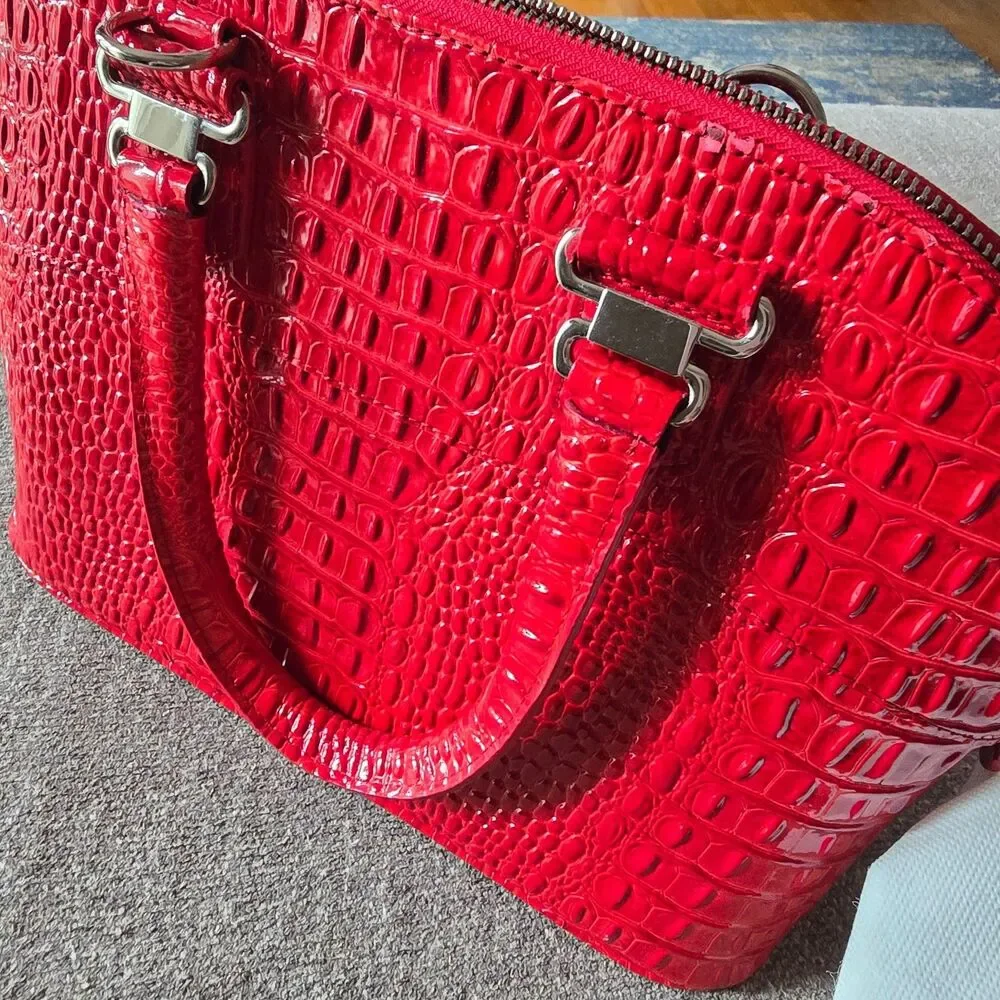 EUC STAUER Red Croc Embossed Hard Leather Handbag Purse Unused Clean animal